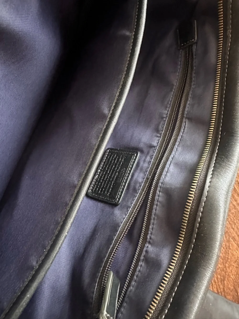 Tumi Black Leather Briefcase Tote with Front Zip Pockets